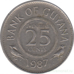 Монета. Гайана. 25 центов 1987 год.