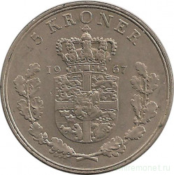 Монета. Дания. 5 крон 1967 год.
