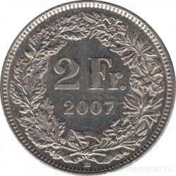 Монета. Швейцария. 2 франка 2007 год.