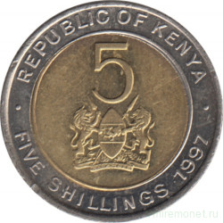 Монета. Кения. 5 шиллингов 1997 год.