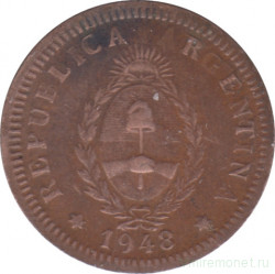 Монета. Аргентина. 2 сентаво 1948 год.