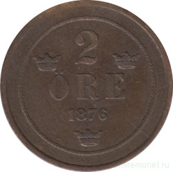 Монета. Швеция. 2 эре 1876 год.