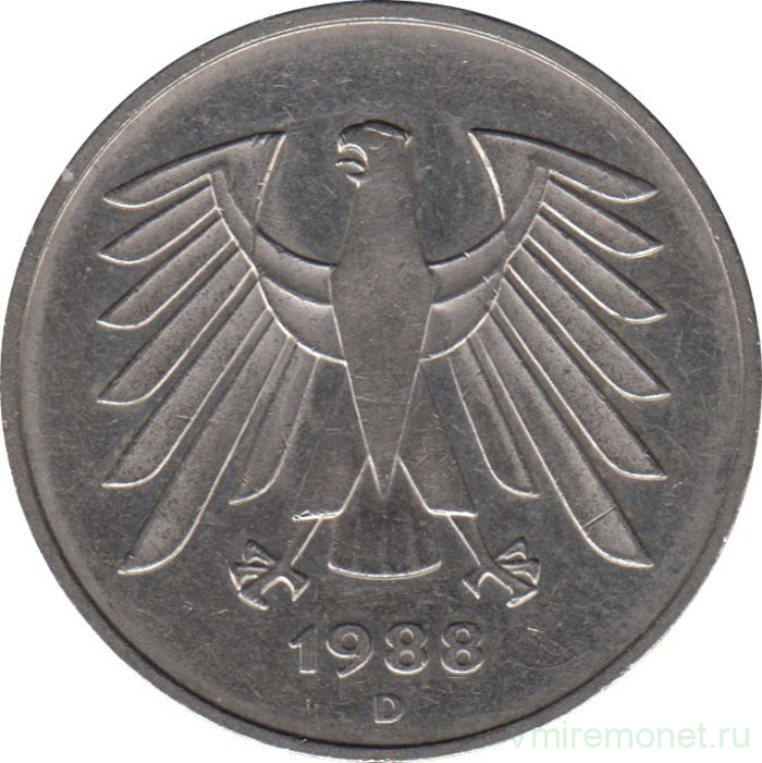 Монета. ФРГ. 5 марок 1988 год. Монетный двор - Мюнхен (D).
