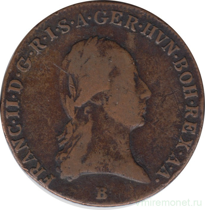Монета. Австрийская империя. 3 крейцера 1800 год. Монетный двор B.