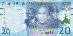 Банкнота. Лесото. 20 малоти 2021 год. Тип W27.