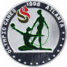Монета. Северная Корея. 10 вон 2007 год. XXVI летние Олимпийские Игры, Атланта 1996. Художественная гимнастика. ав.