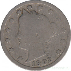 Монета. США. 5 центов 1902 год.