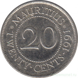 Монета. Маврикий. 20 центов 1991 год.