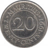 Монета. Маврикий. 20 центов 1991 год. ав.