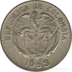 Монета. Колумбия. 20 сентаво 1953 год.