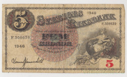 Банкнота. Швеция. 5 крон 1946 год.
