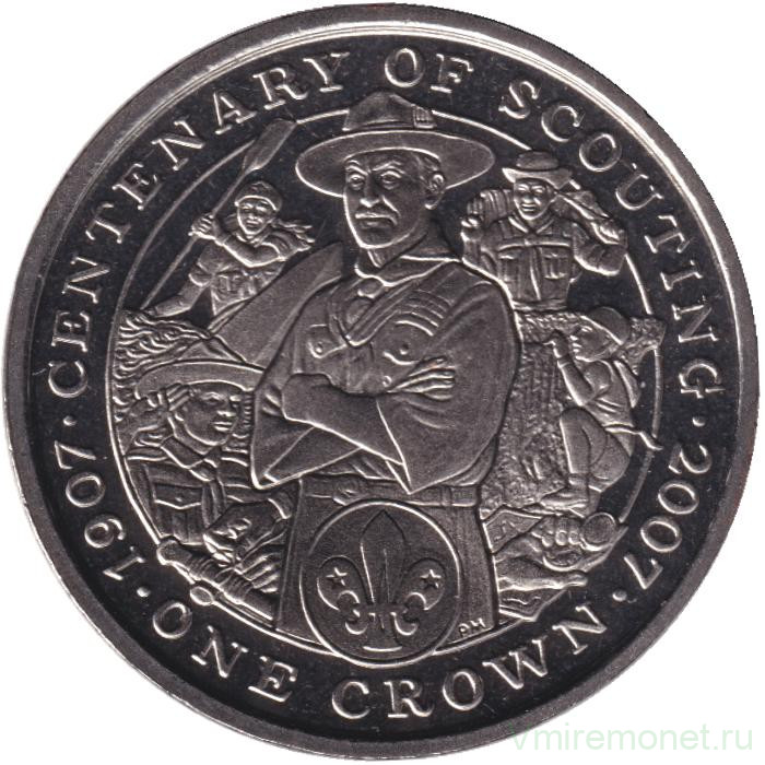 Монета. Великобритания. Остров Мэн. 1 крона 2007 год. 100 лет Скаутскому движению.