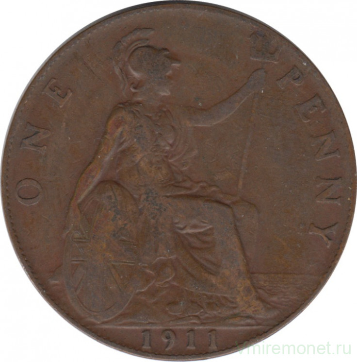Монета. Великобритания. 1 пенни 1911 год.