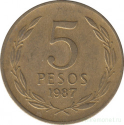 Монета. Чили. 5 песо 1987 год.