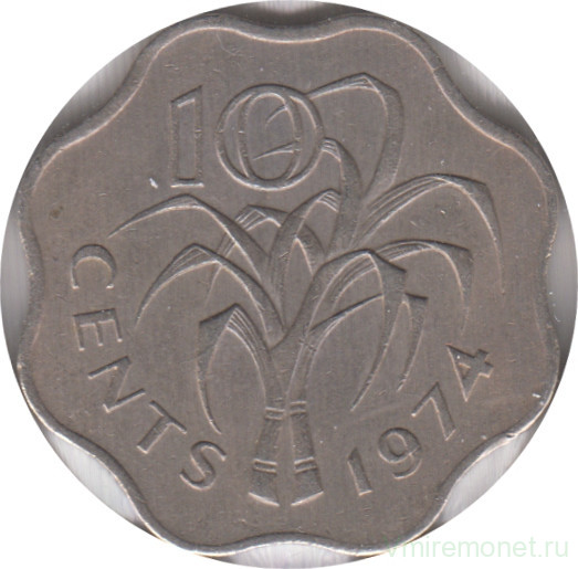 Монета. Свазиленд. 10 центов 1974 год.