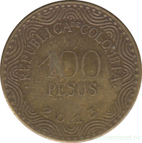 Монета. Колумбия. 100 песо 2013 год.