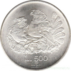 Монета. Сан-Марино. 500 лир 1974 год. Два голубя.
