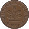  Монета. ФРГ. 2 пфеннига 1958 год. Монетный двор - Карлсруэ (G). ав.