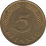 Монета. ФРГ. 5 пфеннигов 1977 год. Монетный двор - Мюнхен (D). рев.