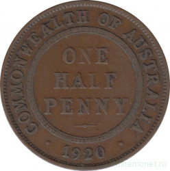 Монета. Австралия. 1/2 пенни 1920 год.