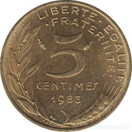 Монета. Франция. 5 сантимов 1983 год.