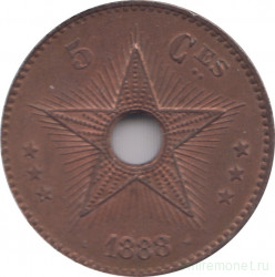 Монета. Свободное государство Конго (Бельгийское Конго). 5 сантимов 1888 год.