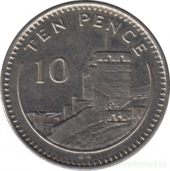 Монета. Гибралтар. 10 пенсов 1989 год. "АА" на реверсе.