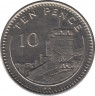 Монета. Гибралтар. 10 пенсов 1989 год. "АА" на реверсе. рев.