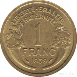 Монета. Франция. 1 франк 1939 год.