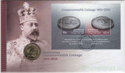 Монета. Австралия. 1 доллар 2010 год. 100 лет монетам Австралии. В конверте.