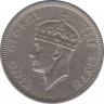 Монета. Гонконг. 50 центов 1951 год. Гурт ребристый с жёлобом внутри. рев.