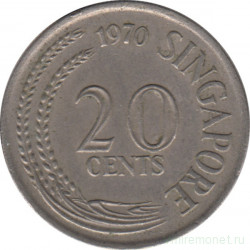 Монета. Сингапур. 20 центов 1970 год.