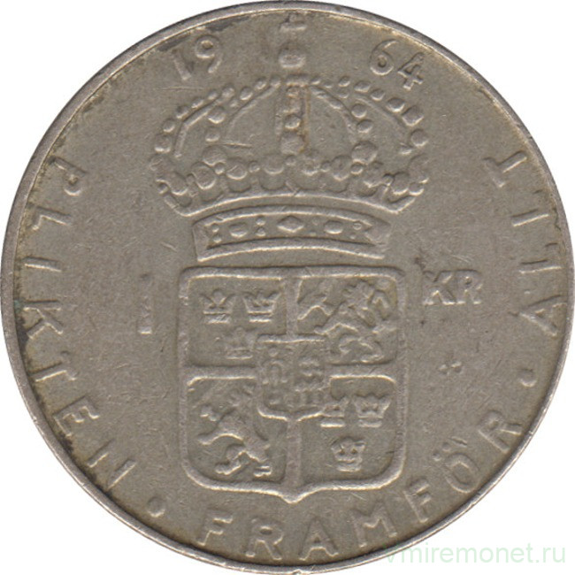 Монета. Швеция. 1 крона 1964 год.
