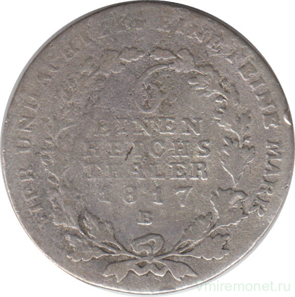Монета. Пруссия (Германия). 1/6 талера 1817 год. Монетный двор - Бреслау (B).