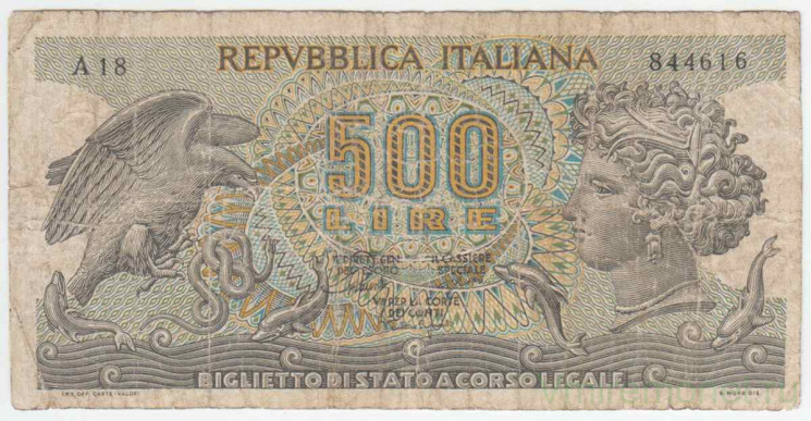 Банкнота. Италия. 500 лир 1967 год.