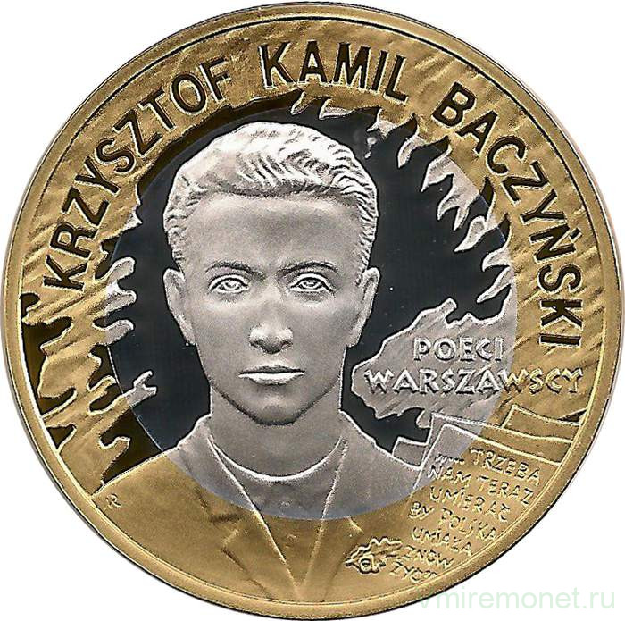 Монета. Польша. 10 злотых 2009 год. 65 лет Варшавского восстания. Поэт Камиль Бачинский.