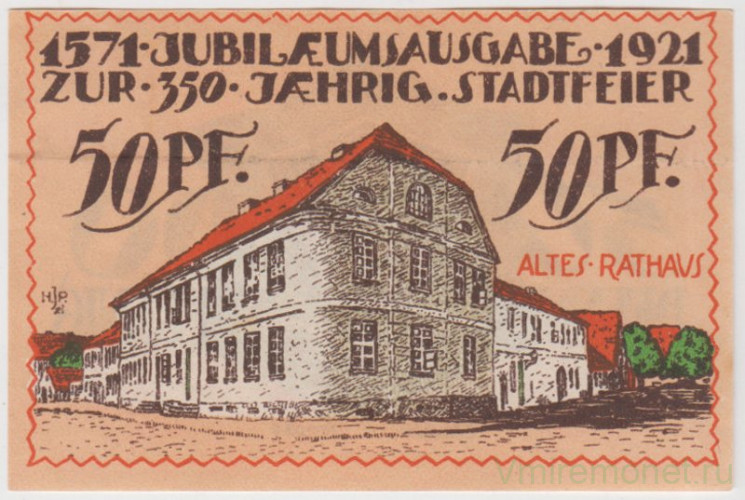 Бона. Нотгельд. Германия. Город Ангербург. 50 пфеннигов 1921 год. Вариант 33.1.а.