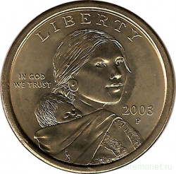 Монета. США. 1 доллар 2003 год. Сакагавея, парящий орел. Монетный двор P.