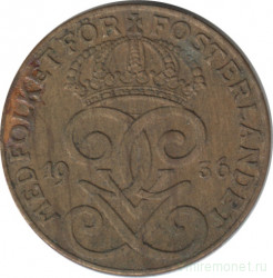 Монета. Швеция. 2 эре 1936 год (6 - длинный хвост)
