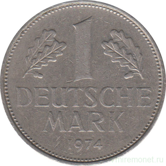 Монета. ФРГ. 1 марка 1974 год. Монетный двор - Штутгарт (F).