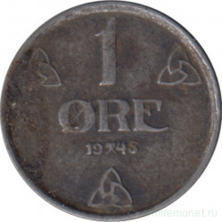 Монета. Норвегия. 1 эре 1945 год.