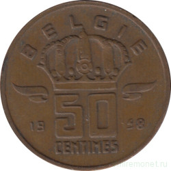 Монета. Бельгия. 50 сантимов 1958 год. BELGIE.
