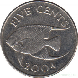 Монета. Бермудские острова. 5 центов 2004 год.