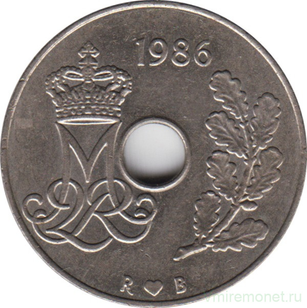 Монета. Дания. 25 эре 1986 год.