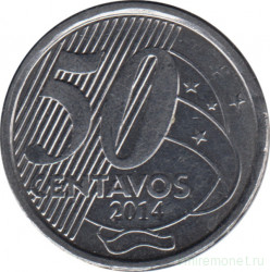 Монета. Бразилия. 50 сентаво 2014 год.