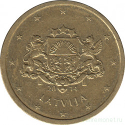 Монета. Латвия. 10 центов 2014 год.