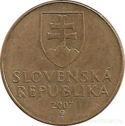 Монета. Словакия. 1 крона 2007 год.