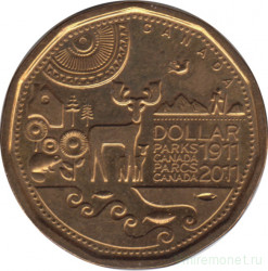 Монета. Канада. 1 доллар 2011 год. 100 лет Организации "Парки Канады".