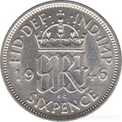 Монета. Великобритания. 6 пенсов 1946 год.