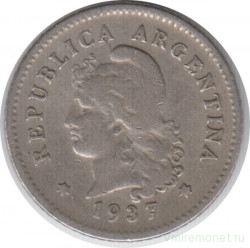 Монета. Аргентина. 10 сентаво 1937 год.
